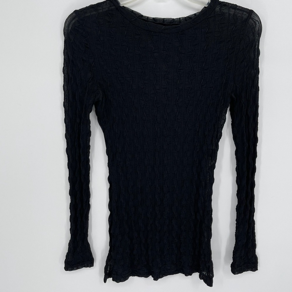 SHEIN‎ Women's Black Sheer Textured Long Sleeve Top Size XS